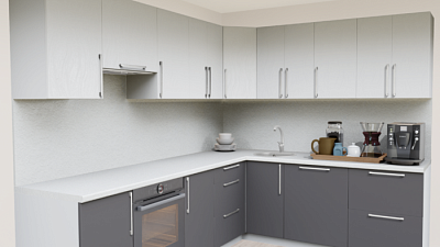 Кухня угловая Белый бархат - Грей нубук